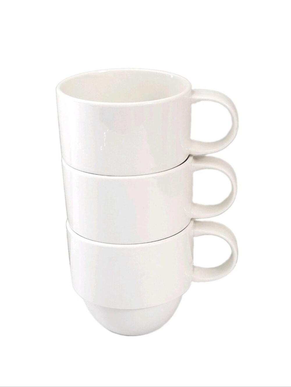 Crate & Barrel Cups Staxx Mugs Vintage 3 Piece Set Stackable White Porcelain